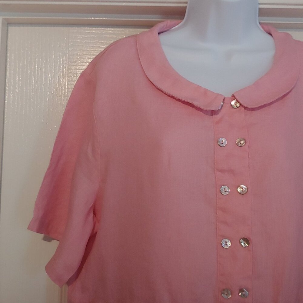 Grae Cove Baby Link Linen Peter Pan Collar S-Sleeve Lagenlook Cottage Dress XXL - Picture 3 of 14